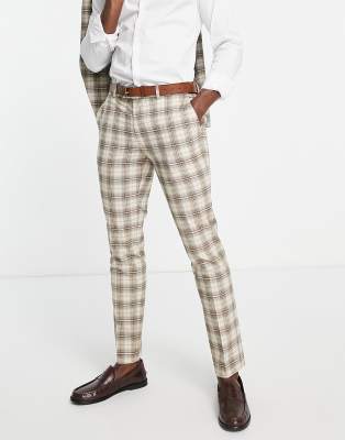 Topman check slim suit pants in tan | ASOS