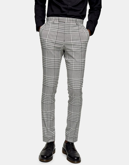 Topman super skinny suit trousers in grey check
