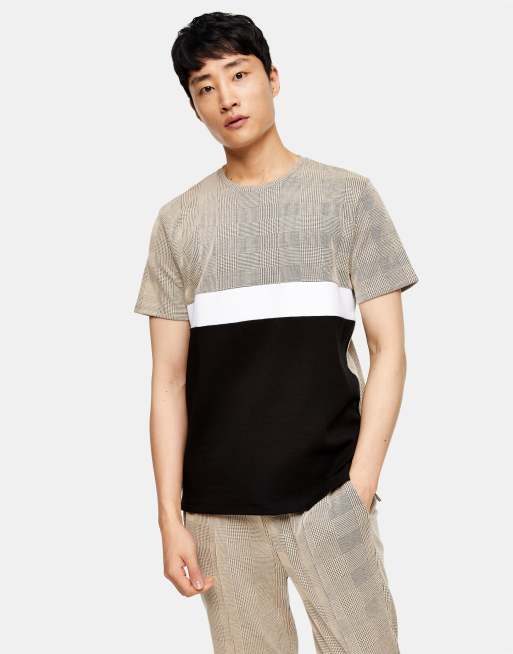 Topman check t-shirt in stone