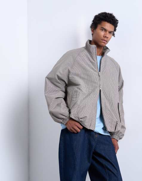 Topman check track jacket in brown - view 1