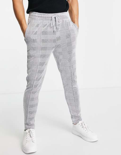 Topman check track pants in grey