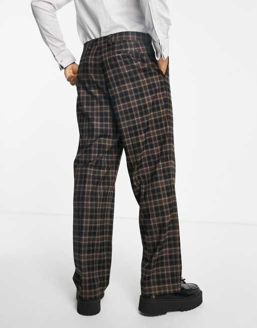 Topman check wide leg trousers in brown , 3 of 4