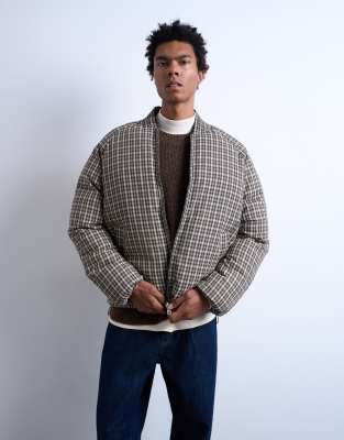 Topman Checked Oversized Puffer In Black