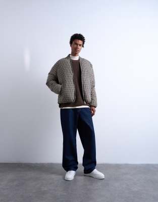 Topman Checked Oversized Puffer In Black