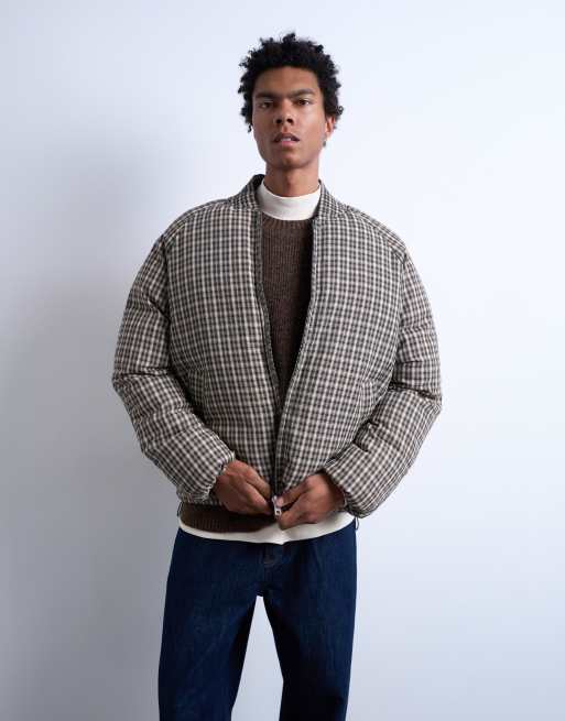 Topman checked oversized puffer jacket in black