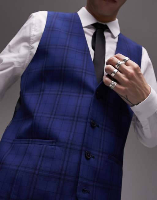 Blue suit check clearance waistcoat