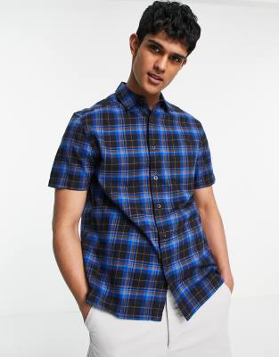 Chemise à Carreaux Topman Demi-manches Taille M - Bleu Et Blanc, Occasion Très Bon état