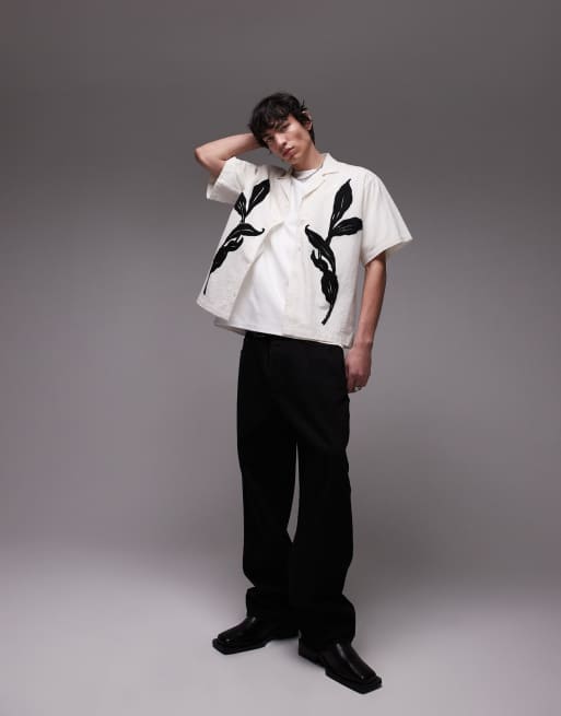 Topman - Chemise à manches courtes à fleurs brodées - Blanc, 2 de 4