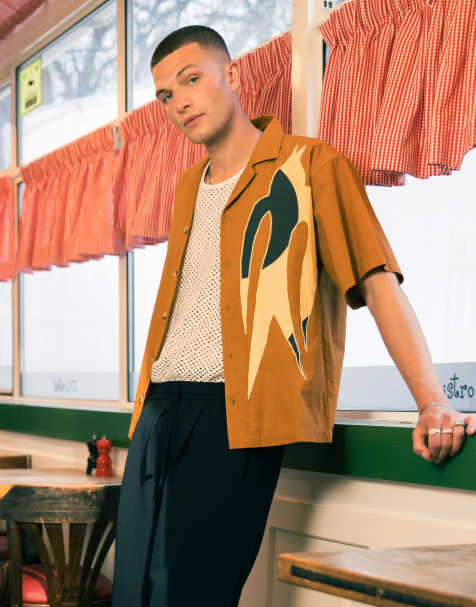 Topman - Chemise à manches courtes avec appliqués - Fauve - view 1