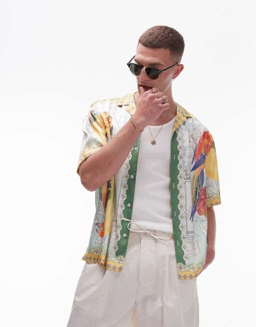Topman - Chemise à manches courtes en satin imprimé - Multicolore