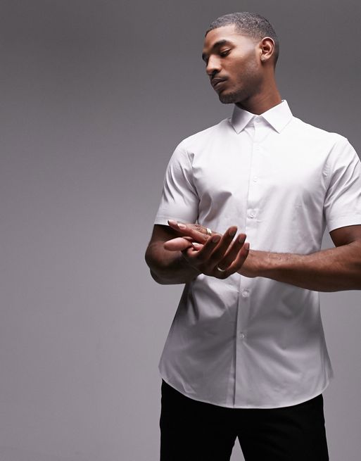 Topman - Chemise ajustée habillée à manches courtes stretch - Blanc