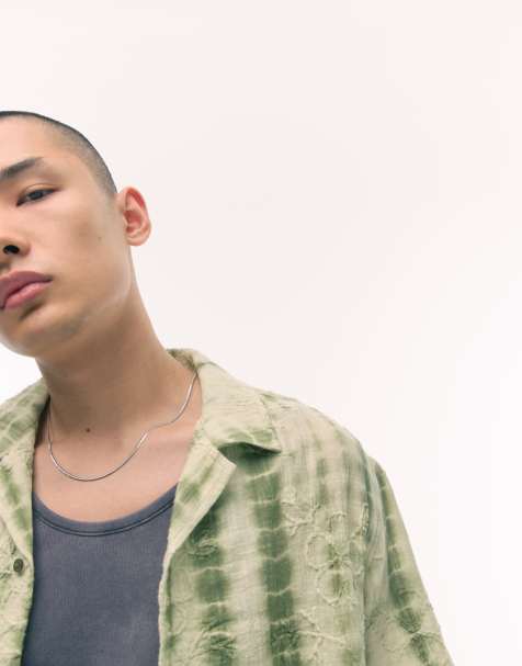 Topman - Chemise avec fleurs brodées, à manches courtes et effet tie-dye - Vert clair - view 1