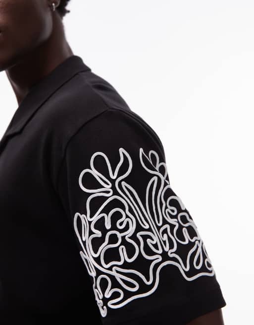 Topman - Chemise boutonnée décontractée en jersey de qualité supérieure avec motifs en cordon - Noir, 3 de 4