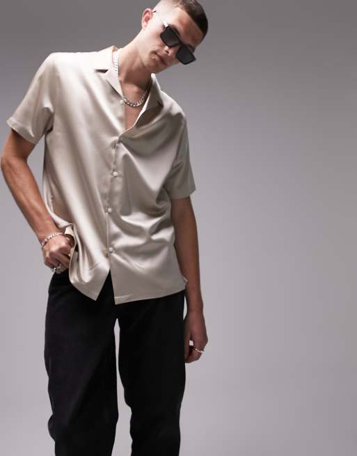 Topman - Chemise classique en satin avec manches courtes et col à revers - Crème, 2 de 4