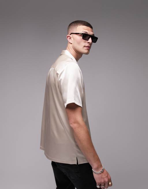 Topman - Chemise classique en satin avec manches courtes et col à revers - Crème, 4 de 4