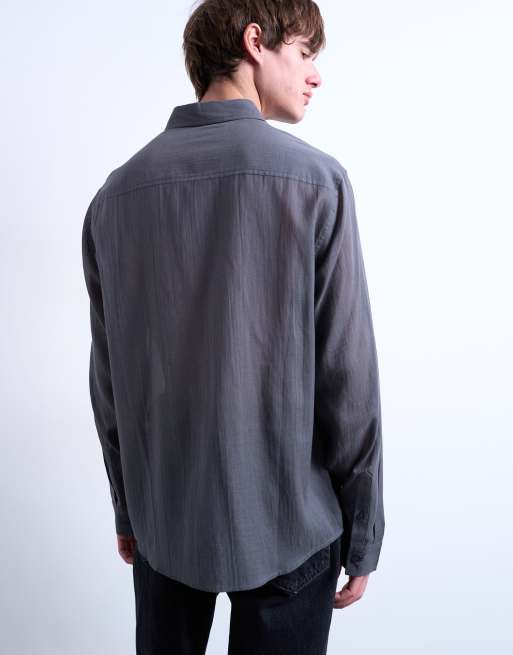 Topman - Chemise classique en tissu texturé transparent - Anthracite, 4 de 5