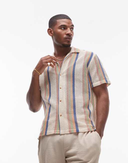 Topman - Chemise crochetée à manches courtes et rayures - Multicolore