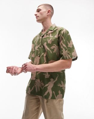 Topman short sleeve relaxed revere body printed shirt in green - ASOS Price Checker