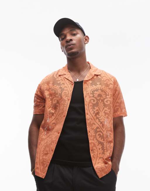 Topman - Chemise décontractée à manches courtes et effet dévoré - Orange
