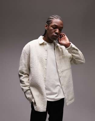 Topman long sleeve relaxed fit jumbo cord shirt in stone - ASOS Price Checker