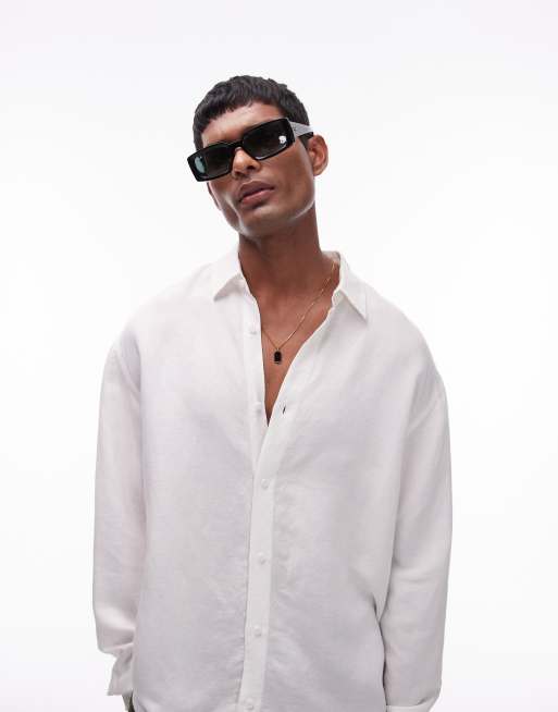 Topman - Chemise décontractée en lin mélangé à manches longues - Blanc