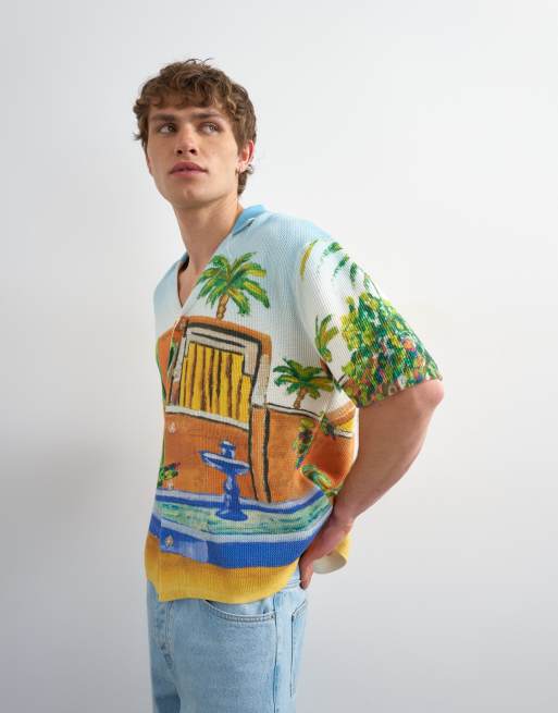 Topman - Chemise décontractée en maille à imprimé jardin - Multicolore