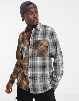 Topman cut and sew check shirt in multi  - ASOS Price Checker