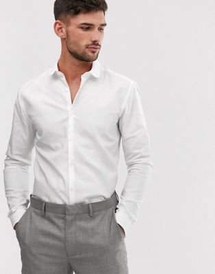 Chemises Topman - Chemise en coton égyptien de qualité supérieure à col Claudine coupe slim - Blanc