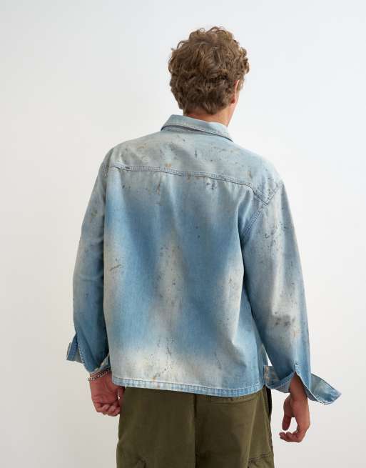 Topman chemise en jean coupe relaxed avec effet usé en délavage clair, 5 de 5