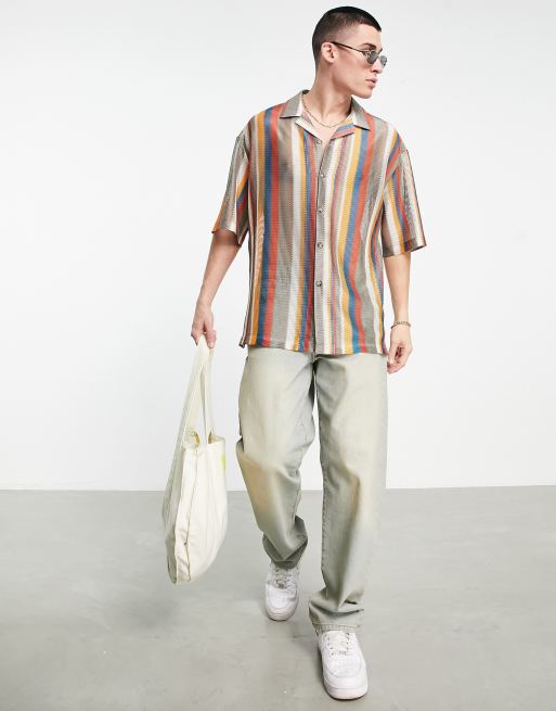 Topman - Chemise en maille au crochet à rayures multicolores