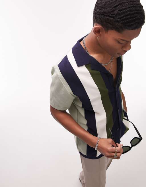 Topman - Chemise en maille avec col à revers et rayures - Multicolore