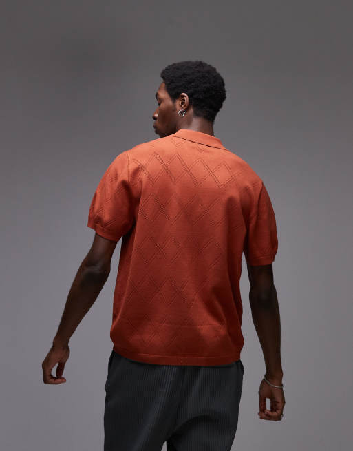Topman - Chemise en maille avec motif crocheté - Rouille, 4 de 4