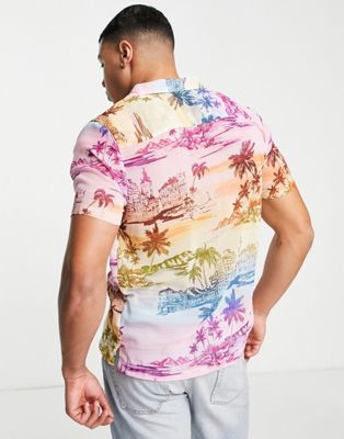 Homme Topman - Chemise en tulle à imprimé palmier - Multicolore