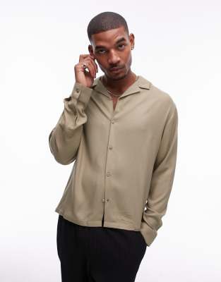Topman - Chemise en viscose à manches longues - Kaki-Vert