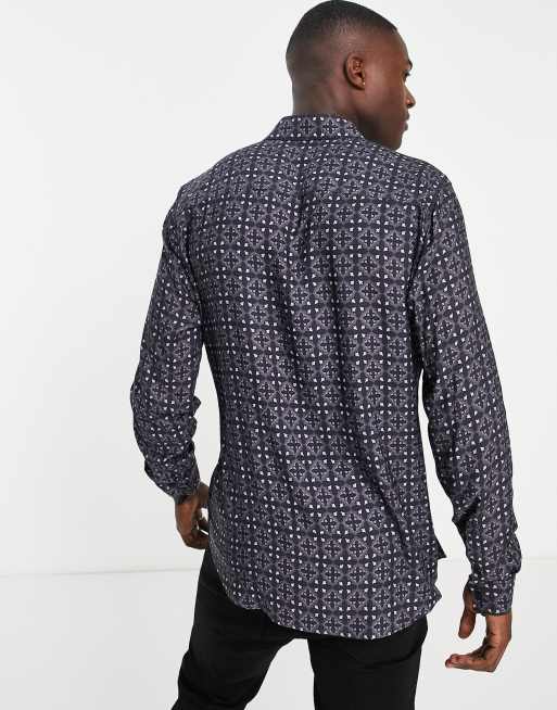 Topman - Chemise habillée à imprimé mosaïque géométrique - Noir , 2 de 4