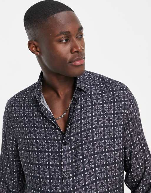 Topman - Chemise habillée à imprimé mosaïque géométrique - Noir , 3 de 4