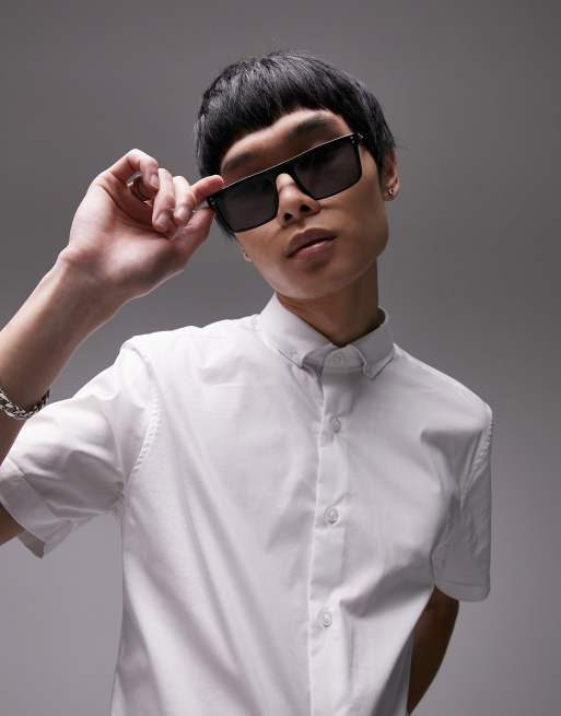 Topman - Chemise habillée ajustée et stretch à manches courtes - Blanc	