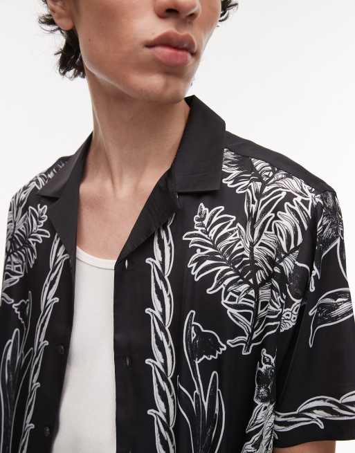 Topman - Chemise décontractée à manches courtes avec imprimé bordure