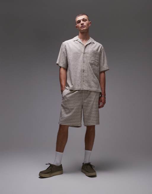Topman - Chemise manches courtes à carreaux d'épaisseur moyenne - Beige, 4 de 5