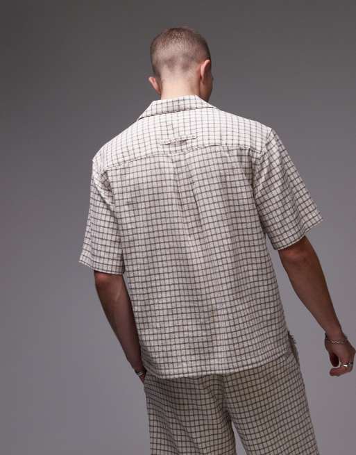 Topman - Chemise manches courtes à carreaux d'épaisseur moyenne - Beige, 5 de 5