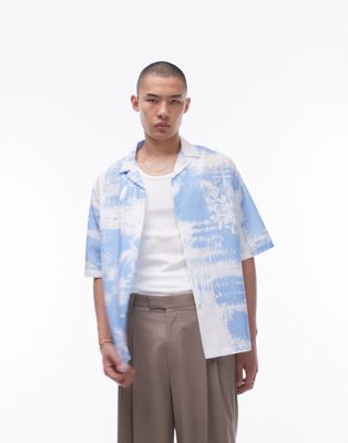 Topman short sleeve blurred floral seersucker revere shirt in blue - ASOS Price Checker