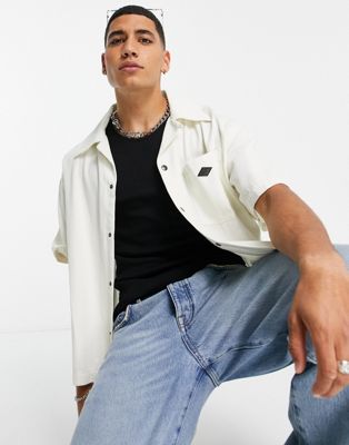 Chemises en jean Topman - Chemise manches courtes en jean à col à revers - Écru
