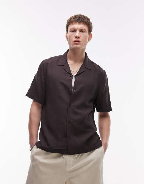 Topman - Chemise manches courtes en lin mélangé - Noir - view 1