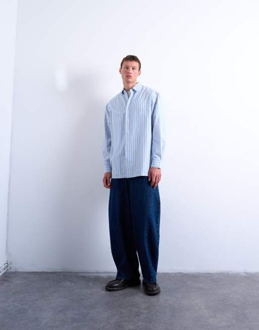 Topman - Chemise oversize à rayures et manches longues - Bleu clair/jaune, 4 de 5