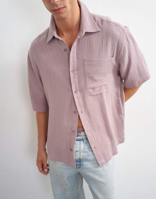Topman - Chemise oversize en tissu texturé style éponge à manches courtes - Lilas délavé, 3 de 5