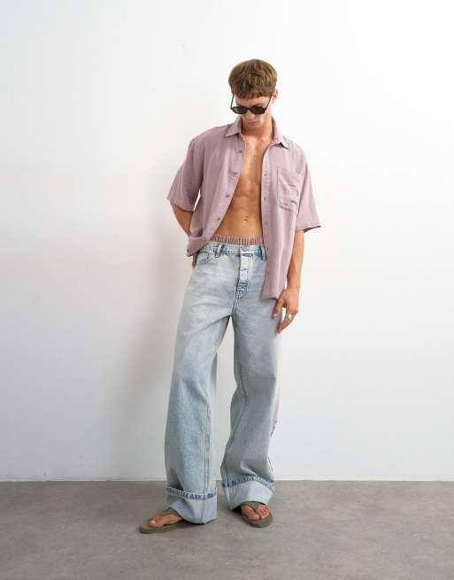 Topman - Chemise oversize en tissu texturé style éponge à manches courtes - Lilas délavé, 4 de 5