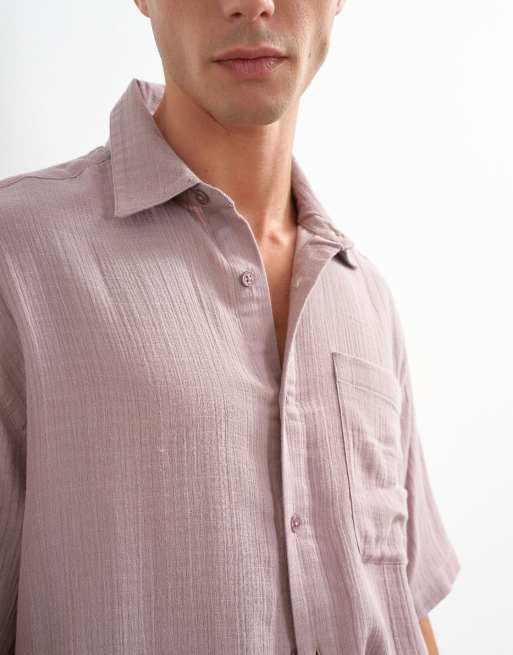 Topman - Chemise oversize en tissu texturé style éponge à manches courtes - Lilas délavé, 5 de 5