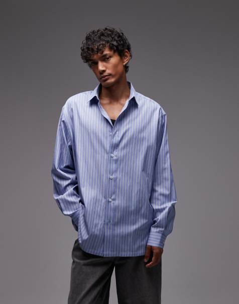 Topman - Chemise oversize rayée - Bleu - view 1