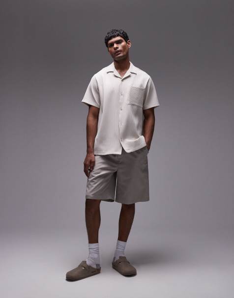 Topman - Chemise plissée à manches courtes - Gris clair - view 1
