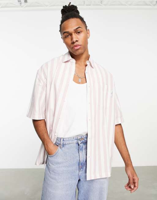 Topman - Chemise rayée à manches courtes - Rose